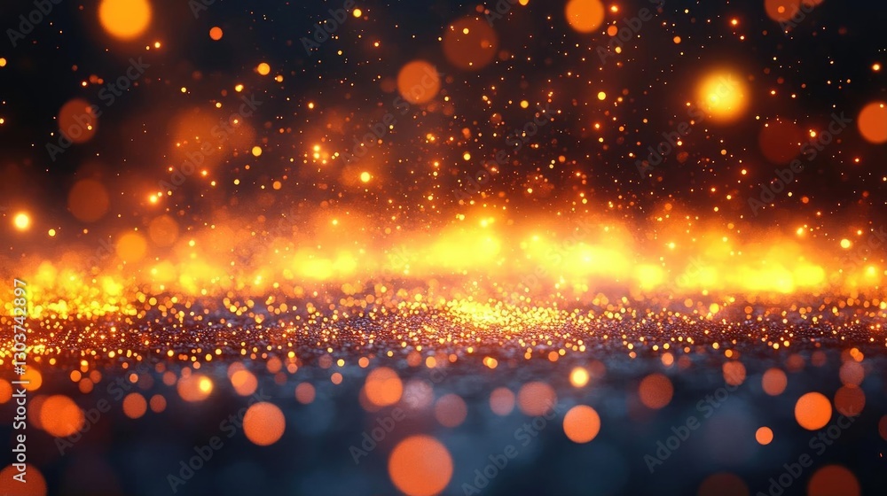 Poster vibrant glowing particles create a mesmerizing backdrop of warmth and energy in a dark setting