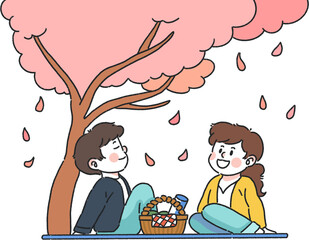 벚꽃놀이를 즐기고있는 사람