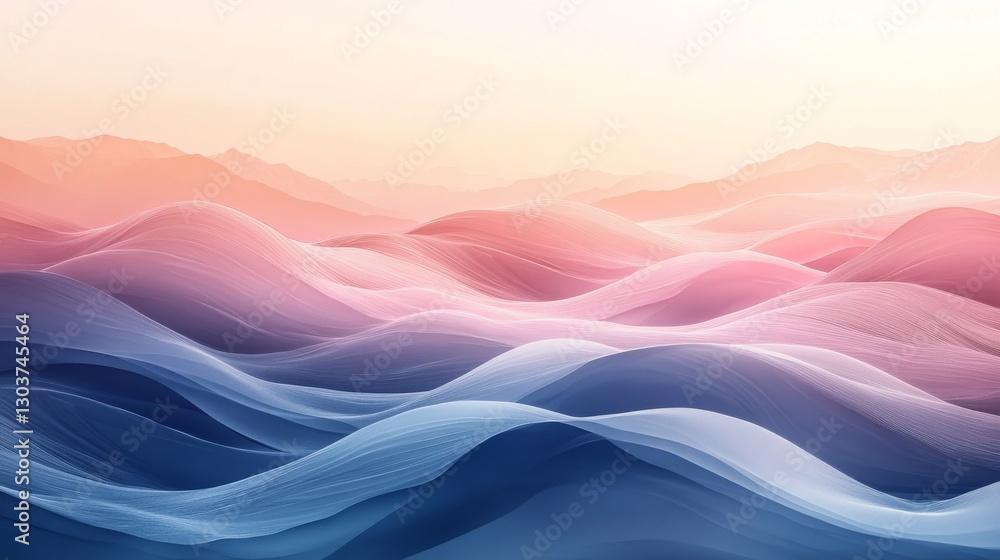 Poster abstract rendering of layered wavy textured landscape in gradients