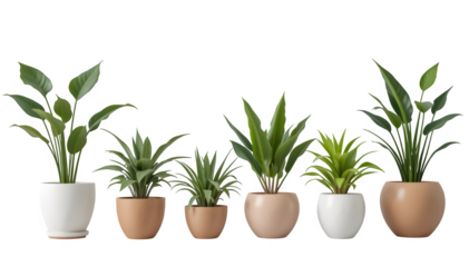 Houseplant pots with a minimalist design that are really realistic, isolated on a transparent PNG background.