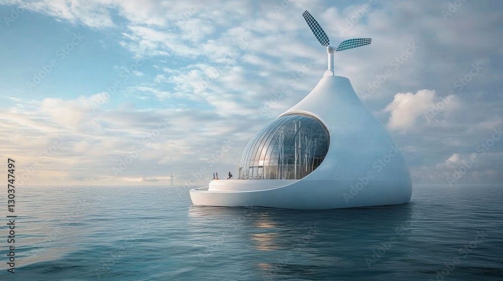 Aufkleber floating architectural marvel utilizing renewable energy to power its advanced functions in a serene