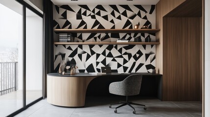 Modern Home Office with Geometric Wall Decor