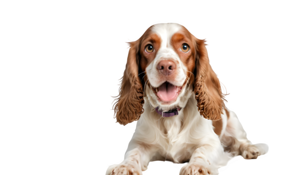 Cute little white and brown dog is all about fun, playing around and showing off its happy side on a bright white background. It’s a perfect snapshot of pure joy!