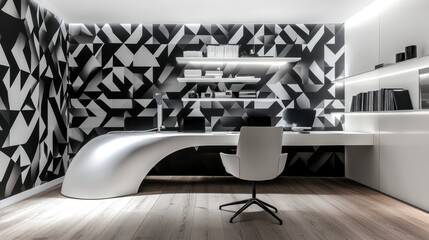 Modern Office Workspace with Geometric Wall Decor