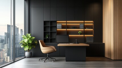 Modern Office Workspace with City View (7)