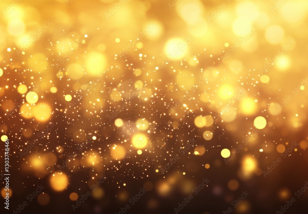 Poster shimmering golden bokeh effect with soft light particles creating a dreamy background for various de