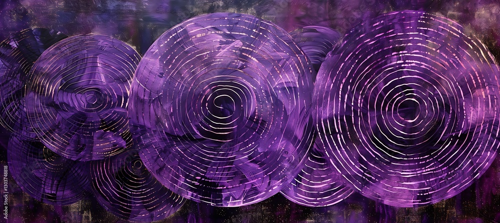 Poster beautiful background of overlapping concentric circles in deep purple shades with a mesmerizing abst