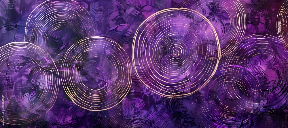 Poster beautiful background of overlapping concentric circles in deep purple shades with a mesmerizing abst