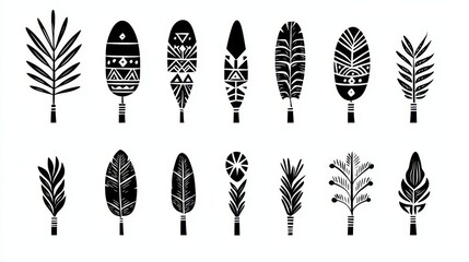 Dynamic hand-drawn brush strokes forming unique tribal motifs, monochromatic style with black and white contrasts, versatile for modern design needs