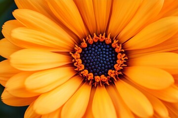 Calendula displaying vivid orange petals and contrasting dark center, in a summer garden setting