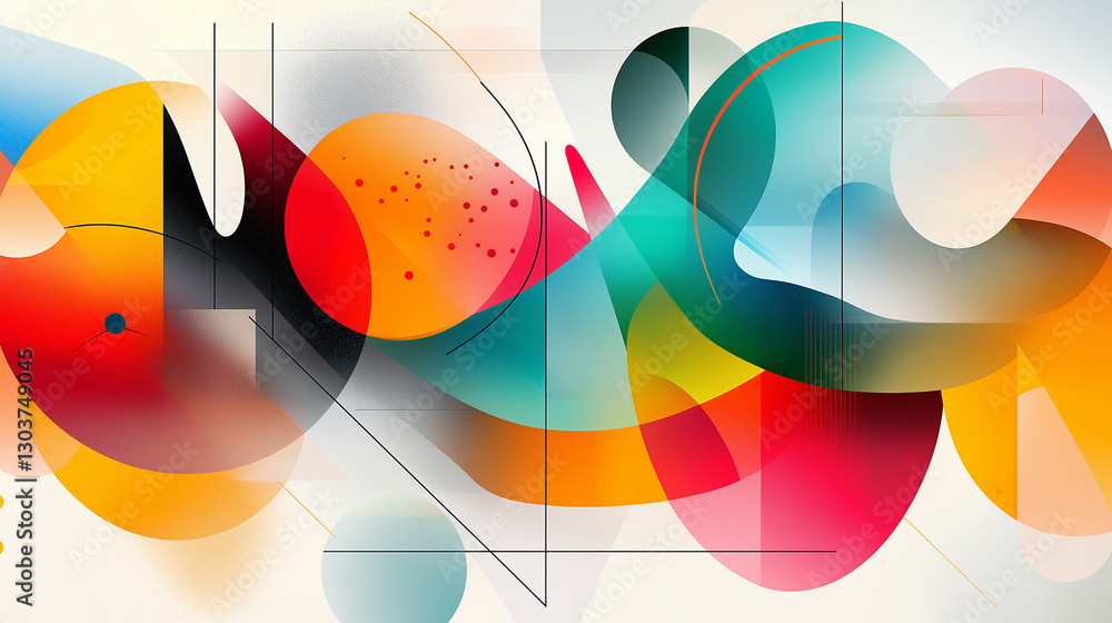 Poster an abstract symphony of organic forms and geometric lines, creating a dynamic interplay of fluidity 