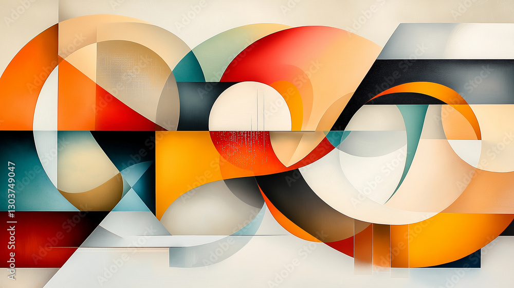 Poster an abstract symphony of organic forms and geometric lines, creating a dynamic interplay of fluidity 