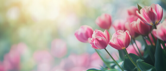 Obraz premium A soft-focus background of spring flowers with a place for text overlay