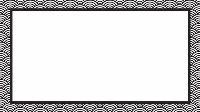 Black and white asian chinese new year celebration frame background, abstract Japanese cloud wave art pattern design backdrop animation, traditional lunar festival empty rectangle border loop wallpape