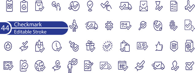 Check Mark Line Editable Icons set. Vector illustration in thin line modern style of confirmation mark related icons . documentation, selection, training, conventions and buttons.