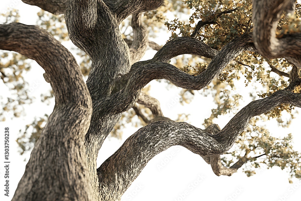 Poster branch of a tree with moss isolated on a white background.