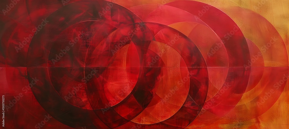 Poster vibrant red overlapping concentric circles background with a bold and striking abstract design