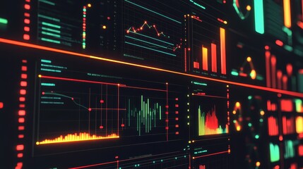 Fototapeta premium Marketing analysis with digital charts and graphs flat design front view technology theme animation vivid.