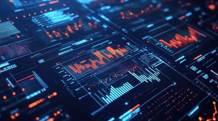 Marketing analysis with digital charts and graphs flat design front view technology theme animation vivid.