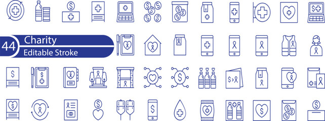 Charity Line Editable Icons set. Vector illustration in modern thin line style of philanthropic icons . almsgiving, dole, welfare, donation, contribution, humanism, altruism