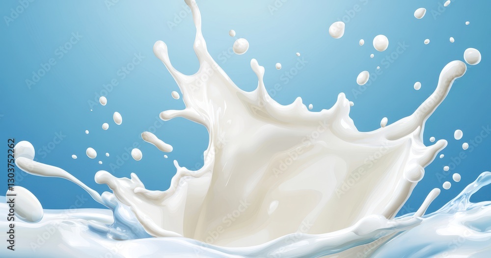 Aufkleber splash of white milk against a soft blue background creating dynamic motion and freshness in a vibra