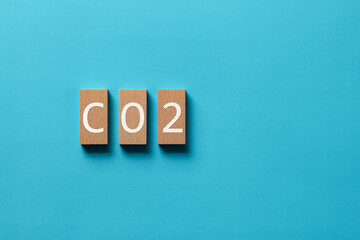 There is wood block with the word CO2. It is as an eye-catching image.