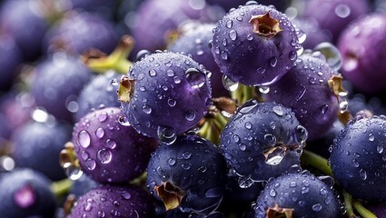 Serene close-up of purple berries with water droplets