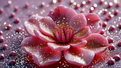 Soft pink flower adorned with sparkling glitter