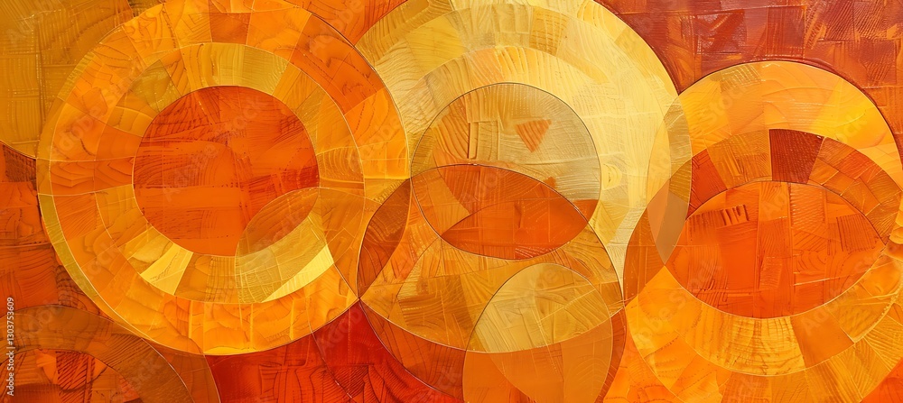 Poster abstract backdrop of overlapping concentric circles in deep and warm orange shades