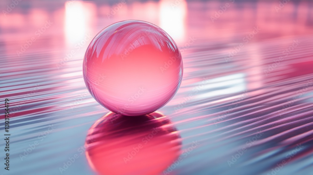 Poster a transparent spherical object reflects on a textured surface below