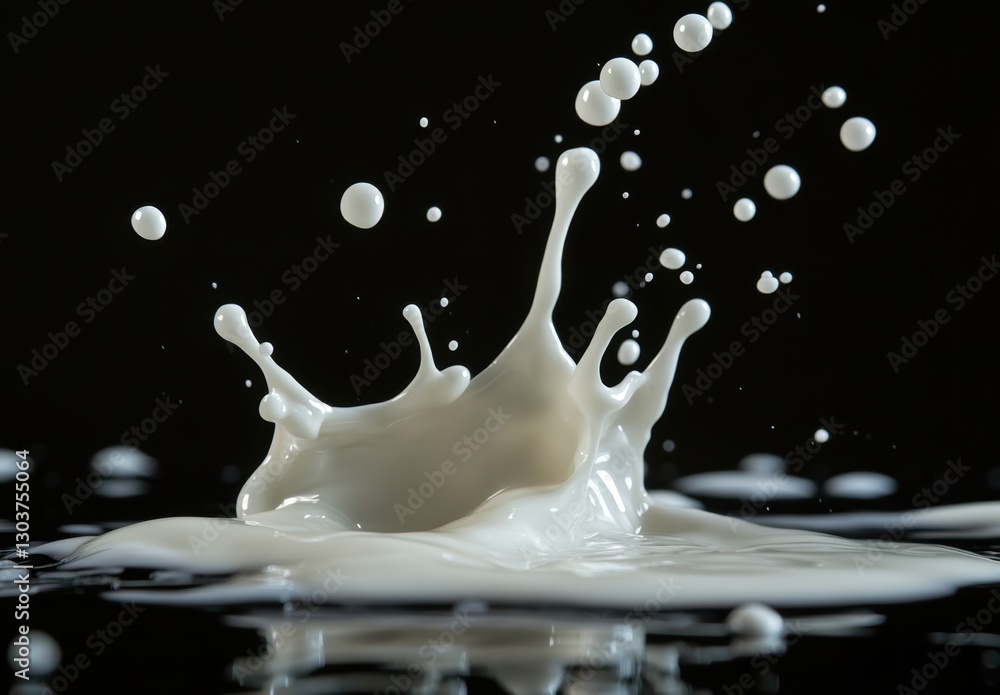Poster white milk splash on black background capturing dynamic motion and fluidity in a stunning visual mom