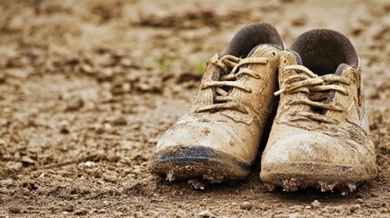 Outdoor sports photography resilience in mud-covered shoes after a rainy game