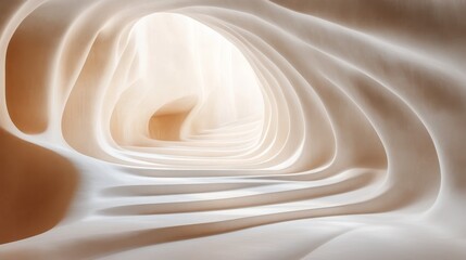 A surreal architectural interior with organic curves and bright light