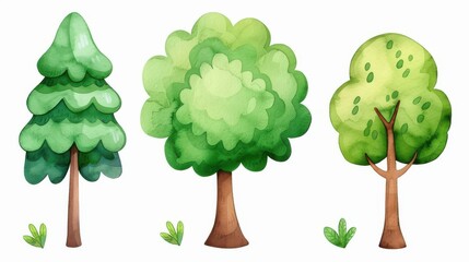 Fototapeta premium Delightful watercolor art captures springtime trees, perfect for kids decor and storytelling, with vibrant colors and handdrawn charm.