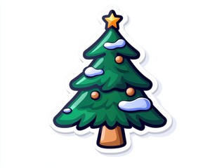 Fototapeta premium Colorful cartoon Christmas tree with decorations and snow, festive spirit