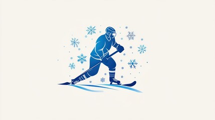 Obraz premium Hockey player on skis, winter scene, action shot, graphic design