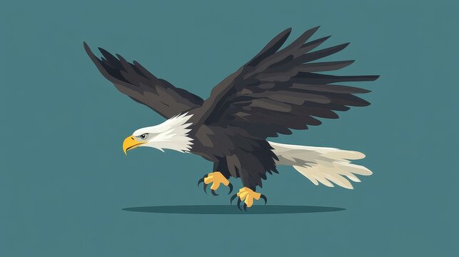 Design a vibrant eagle character in a modern flat style with textures, perfect for cartoons and animations.