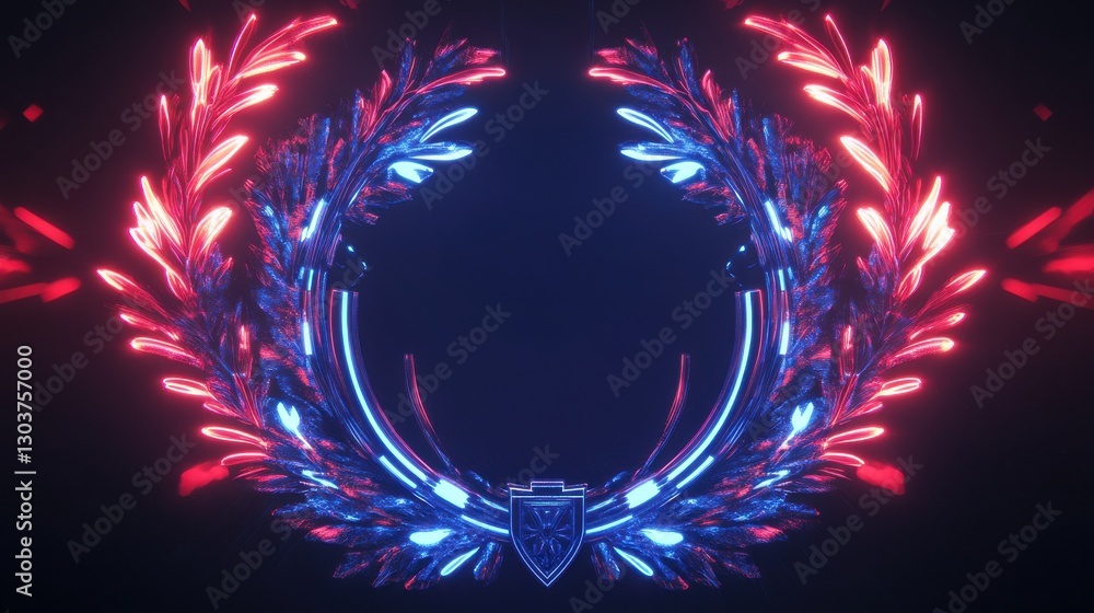 Poster futuristic neon light effect with abstract medal finishers highlighted in a dynamic digital environm