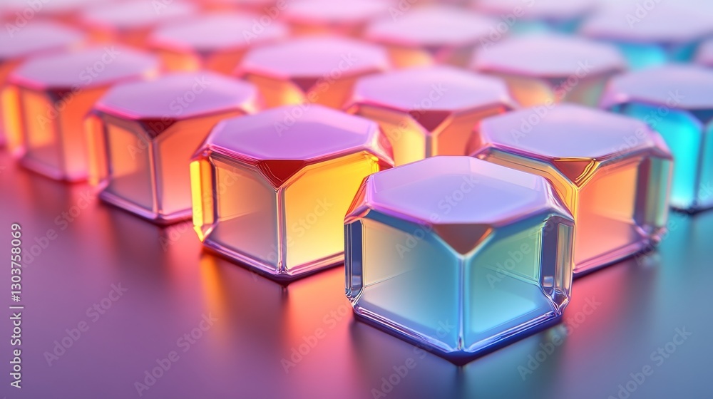 Aufkleber rows of multi colored hexagonal shaped translucent elements are seen