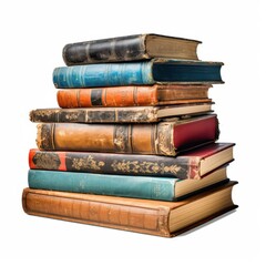 A vibrant stack of books showcases diverse colors, representing knowledge and learning against a clean white backdrop.