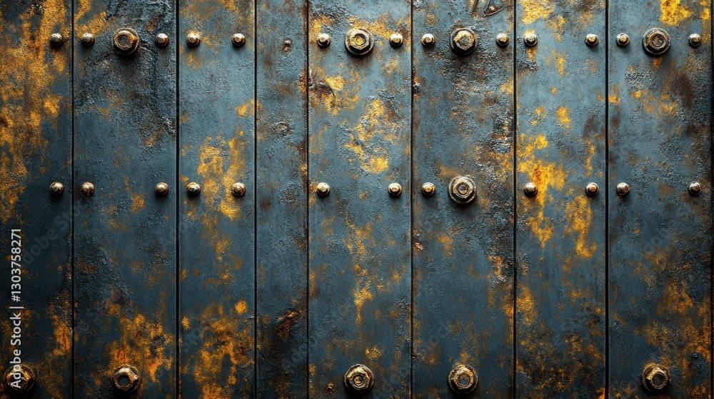 Poster explore this rustic metal texture featuring weathered bolts and rust patterns, perfect for industria