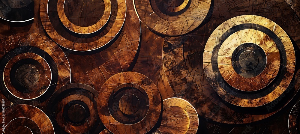 Poster abstract backdrop with overlapping concentric circles in shades of earthy brown for a soothing look