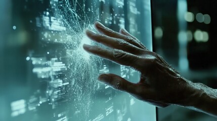 A closeup of the entrepreneurs hand as they wipe away a section of the glass whiteboard revealing a sequence of diagrams and notes that illustrate a complex business strategy in a polished