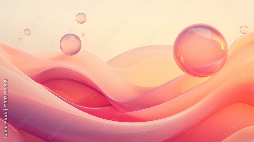 Poster abstract image featuring floating bubbles and flowing vibrant curves