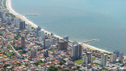 Aerial view of Balneário Piçarras, a coastal city in Santa Catarina, Brazil, experiencing rapid real estate expansion.