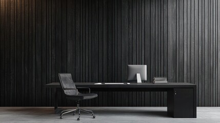 Modern black office desk in dark room