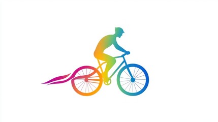Fototapeta premium Colorful cyclist silhouette, vibrant motion, background simple. Possible use stock photo for cycling, active lifestyle, sport