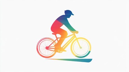 Fototapeta premium Colorful cyclist silhouette on a gradient path. Sporty ride