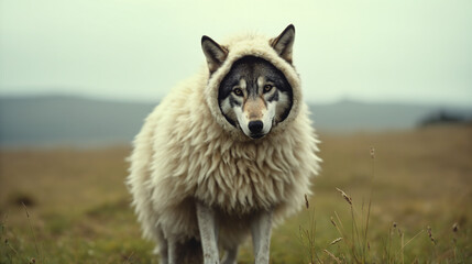 A wolf wearing a sheep costume.

