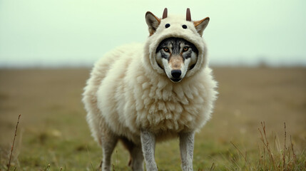 A wolf wearing a sheep costume.

